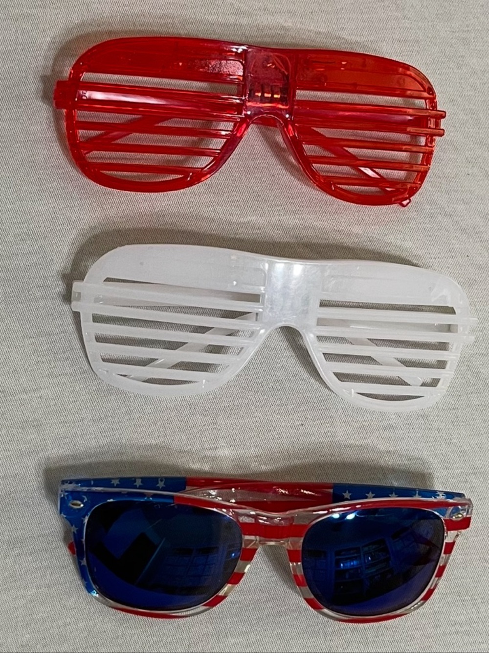 Set of 3 Novelty Party Glasses - Red, White & Stars Blue